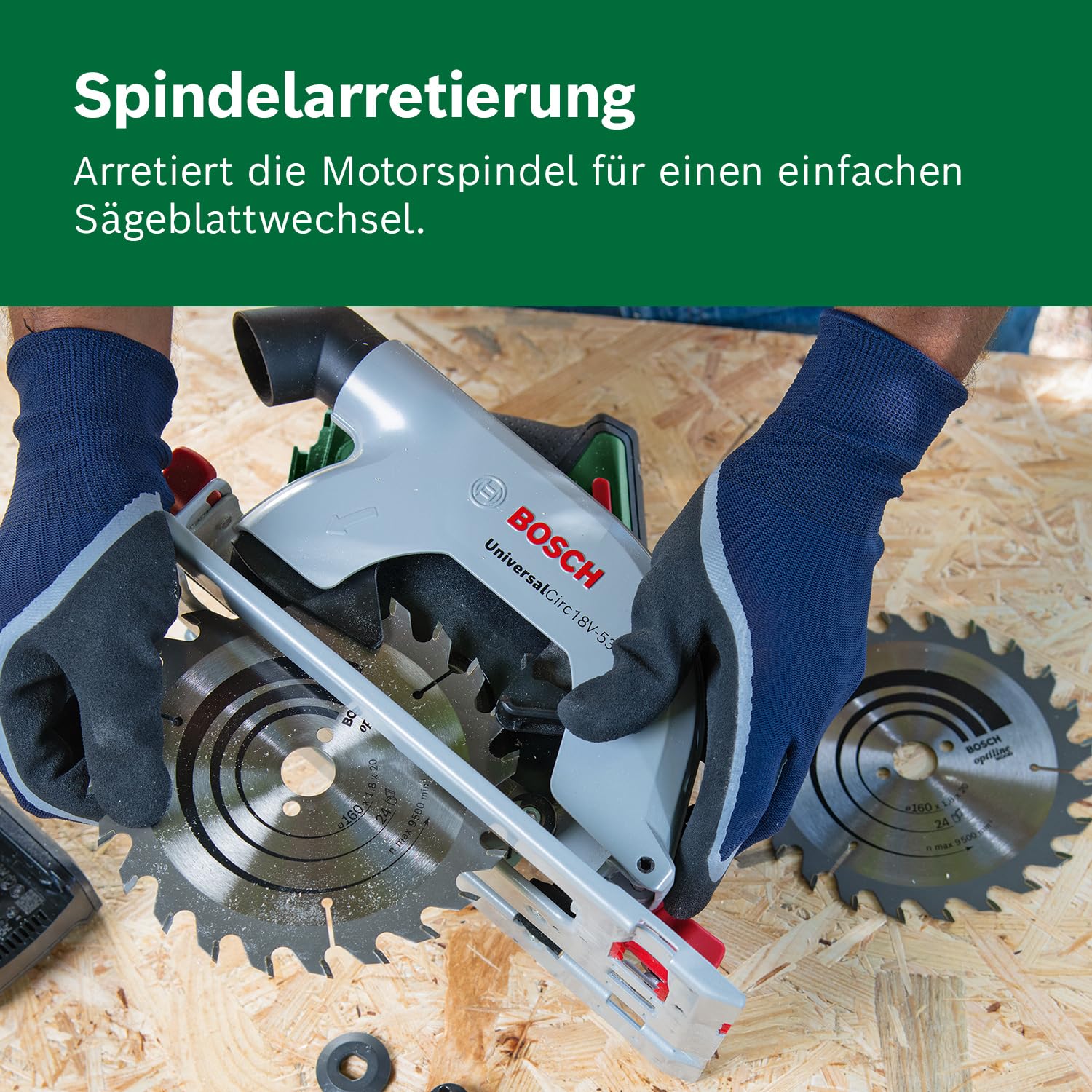 Bosch Akku-Kreissäge UniversalCirc 18V-53 (Präzises Sägen in jedem Holzmaterial; max. Schnitttiefe 53 mm; 2 tlg. Führungsschienenset; 18 Volt System; ohne Akku) – Amazon Edition