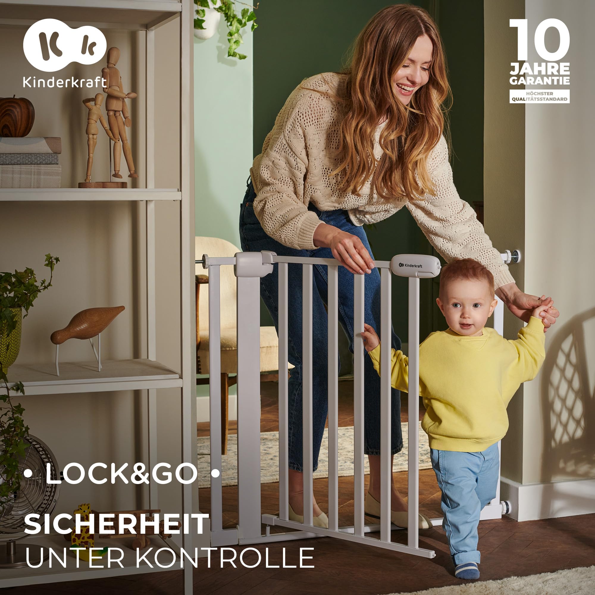 Kinderkraft Lock&GO Treppenschutzgitter Ohne Bohren, Türschutzgitter, Kinderschutzgitter, von 75 bis 103 cm, 90 Grad öffnen, doppelte Verriegelung, Schwarz