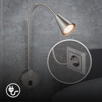 BRILONER - LED Bettlampe, Bettleuchte Flexarm, inkl. An-/Ausschalter, schwenkbar, 4,7 Watt, 350 Lumen, Schlafzimmerlampe, Büroleuchte, warmweiße Lichtfarbe, Metall, 45x20,5 cm, Matt-nickel