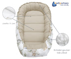 Medi Partners Babynest Nestchen für Neugeborene - 100x60x15 Babynestchen Baby zweiseitg Nest Bett 100% Baumwolle Waffel Kuschelnest tragbar (‎Safari mit beige Waffel)