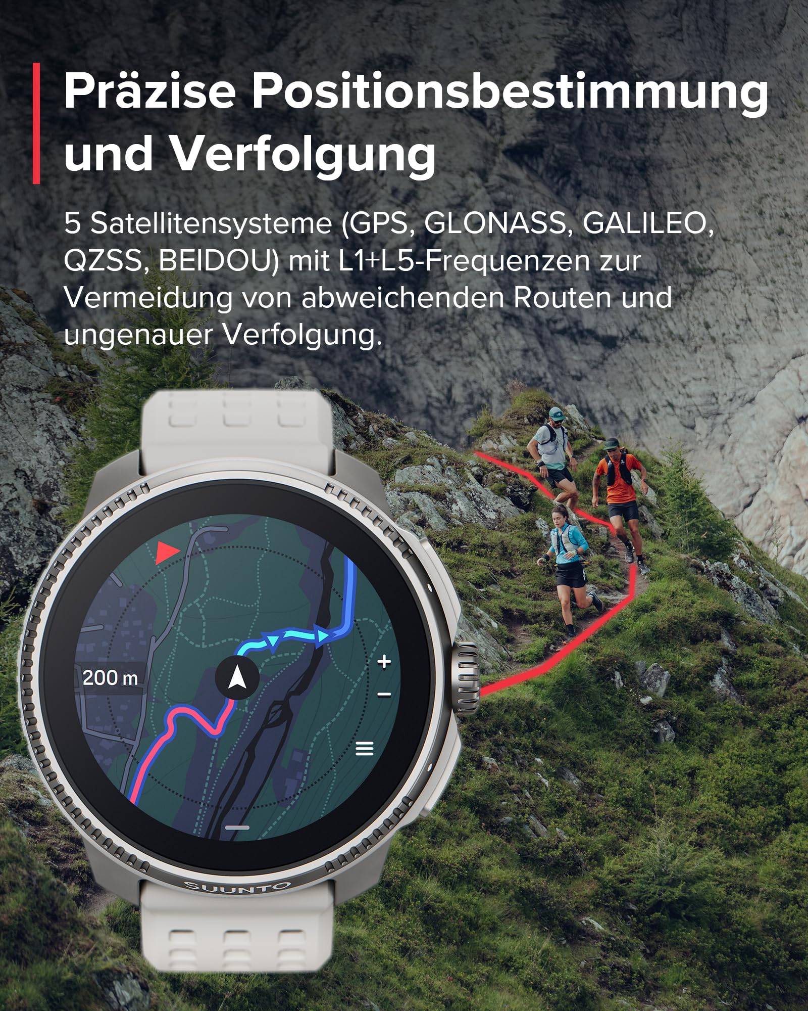 SUUNTO Race Sportuhr - Outdoor Smartwatch, 1,43" Helles AMOLED Display mit Saphirglas, Bequeme Uhrenkrone & Tasten Bedienung, Präzise Zweifrequenz GPS, Lange Akkulaufzeit, 100m Wasserdicht