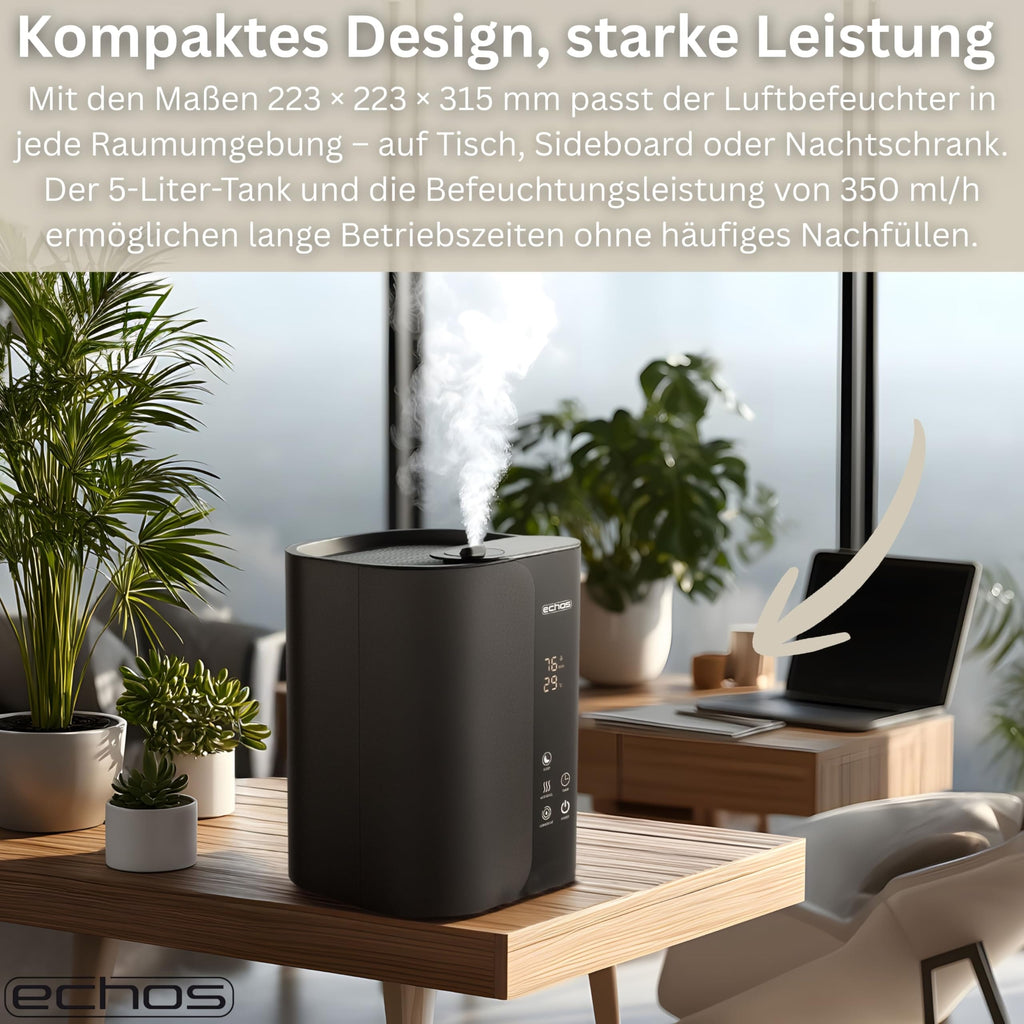 Steinborg® Luftbefeuchter 5 Liter Ultraschall Vernebler mit Fernbedienung Luftreinigungsgerät Luftreiniger Hygrometer LED-Touch-Display ultra leise leistungsstark 350ml/h Öl Aroma Fach Timer Auto-Stop