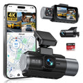 GKU 3-Kanal-Dashcam, 4K+1080P+1080P Dashcam Auto Vorne Innen Hinten mit 64GB SD Karte, GPS 5GHz WiFi, 3" IPS-Bildschirm, Super Nachtsicht,WDR,G-Sensor,Loop-Aufnahme,Parküberwachung,Max512GB