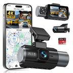 GKU 3-Kanal-Dashcam, 4K+1080P+1080P Dashcam Auto Vorne Innen Hinten mit 64GB SD Karte, GPS 5GHz WiFi, 3" IPS-Bildschirm, Super Nachtsicht,WDR,G-Sensor,Loop-Aufnahme,Parküberwachung,Max512GB