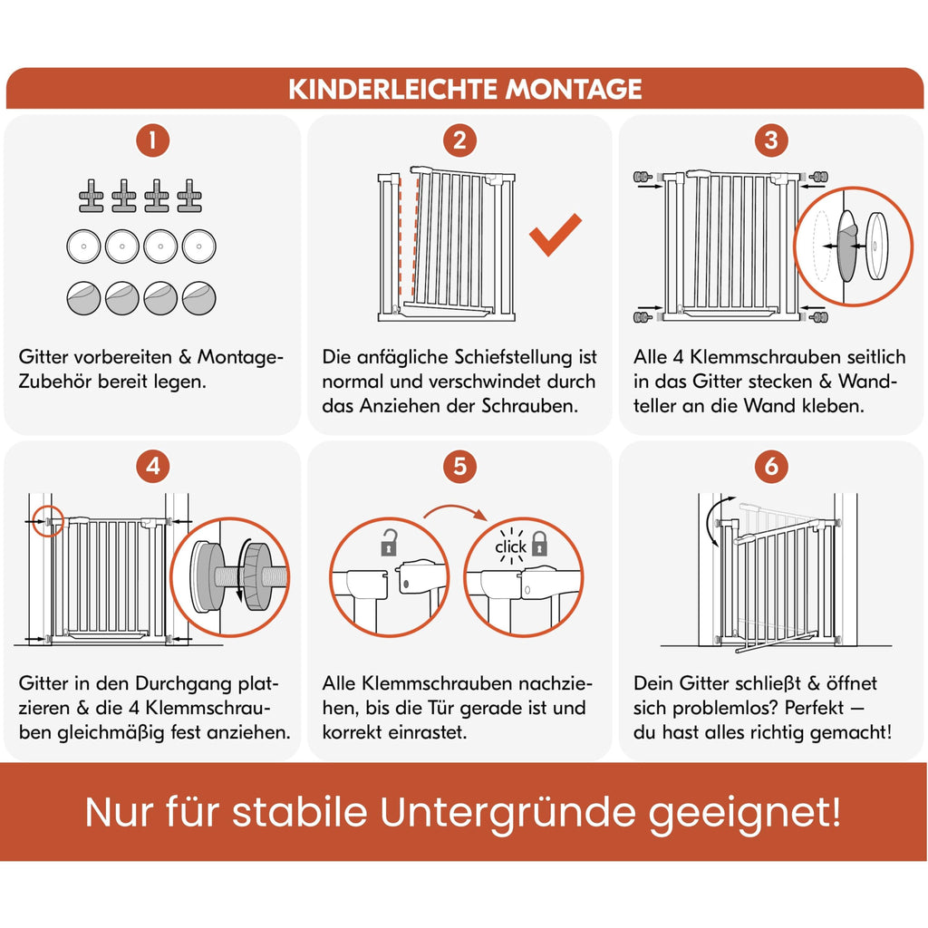hauck Clear Step Autoclose 2 + 9cm Verlängerung, Weiß - Kinderschutzgitter Hundegitter Verstellbare Breite 84-89cm, 77cm Hoch, Selbstschließend, Flacher Einstieg, Einhand Öffnung, ohne Bohren