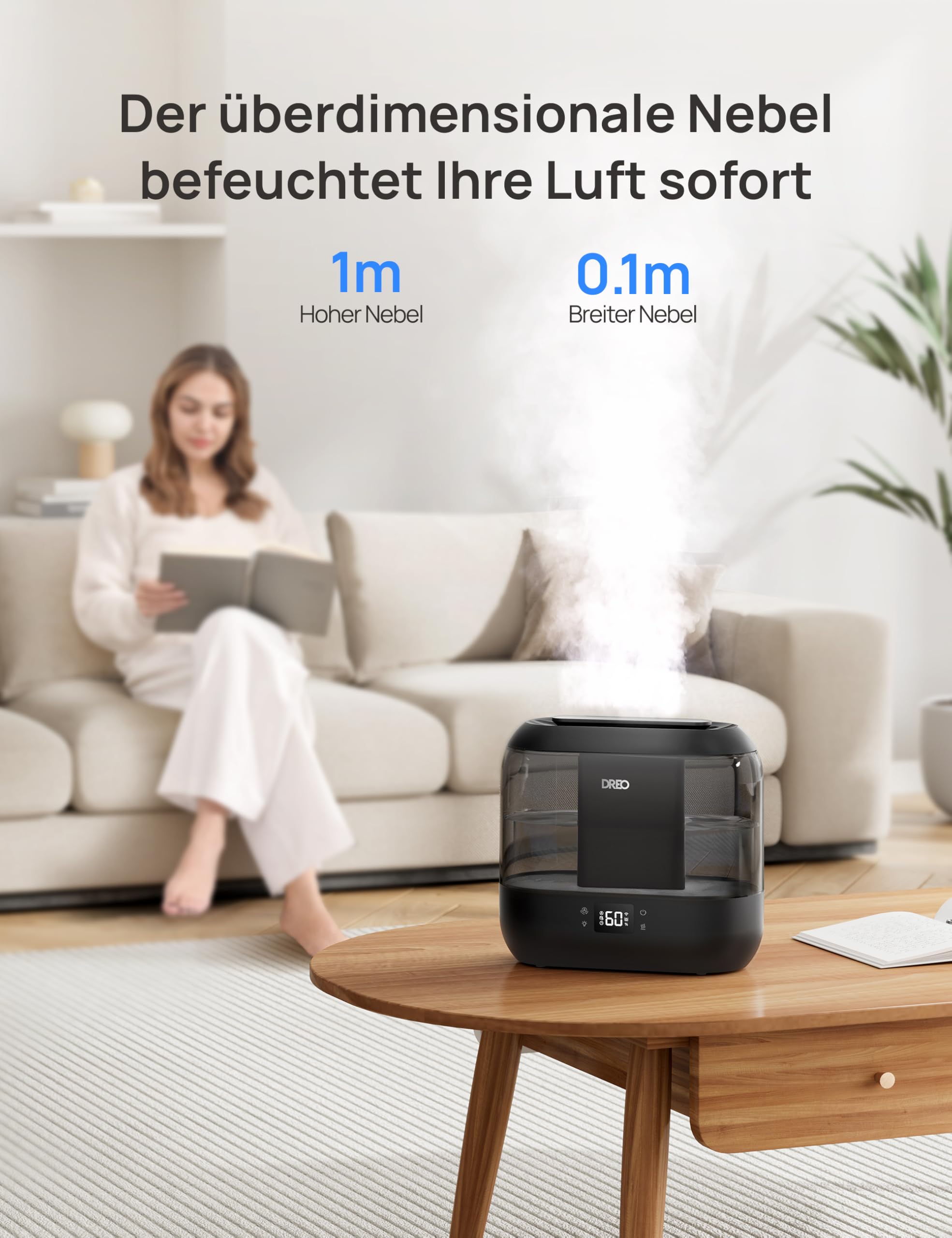 Dreo Smart Luftbefeuchter für Schlafzimmer, oben befüllbarer 4L Supergroßer Kühler Nebel Humidifier mit Öl Diffusor und Nachtlicht, 36 Stunden Laufzeit, leiser Ultraschall Luftbefeuchter Zuhause