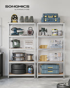 SONGMICS Schwerlastregal, Kellerregal, Lagerregal, 40 x 90 x 180 cm, Regal mit Stahlgestell, bis 875 kg belastbar, 5 verstellbare Ablagen, silbern GLR40SV