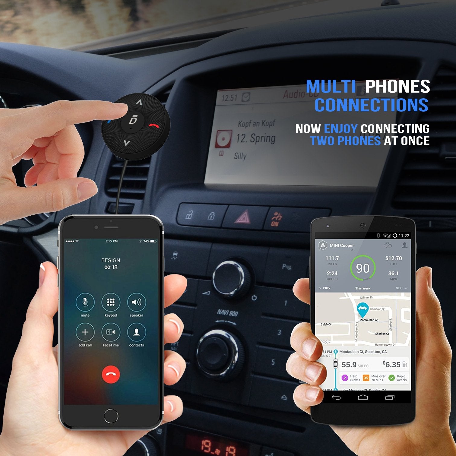 Besign BK03 Bluetooth 5.0 Freisprecheinrichtung, Freisprechanlage, Bluetooth Empfänger für KFZ Auto Lautsprechersystem mit 3.5 mm Klinke