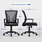 Yaheetech Bürostuhl Ergonomisch, Schreibtischstuhl mit Netzbespannung, Arbeitsstuhl mit Armlehnen, Chefsessel aus Mesh, höhenverstellbarer Computerstuhl 136 kg, atmungsaktiv, Wippfunktion Schwarz