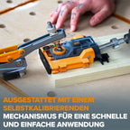 BORA Mini-Taschenloch-Bohrschablone – Automatische Tiefeneinstellung mit Push-Lock-System, Farbkodierte Schraubenführung – Für enge Räume & Holz bis 38 mm Stärke