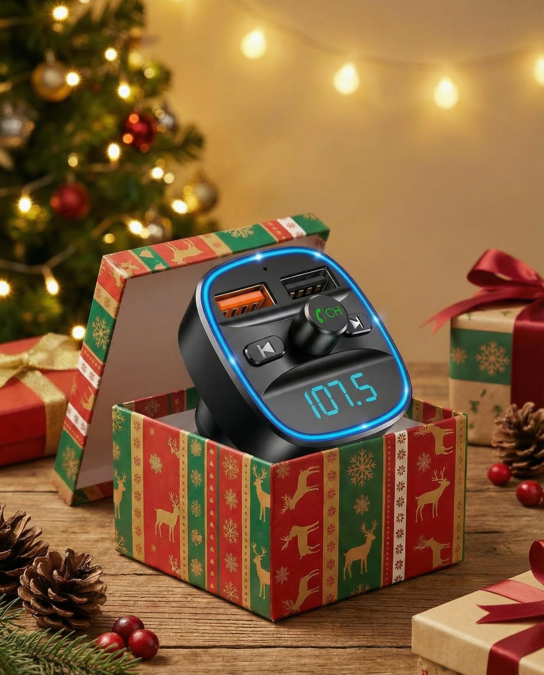ORIA Bluetooth FM Transmitter Auto, Bluetooth 5.3 Adapter für Auto Radio, Rauschunterdrückung Mikrofon & 2 USB Aufladung, Freisprechen Carkit, unterstützt BT, SD-Karte, USB-Stick