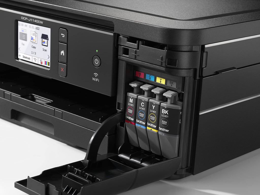 Brother DCP-J1140DW 3-in-1 Farbtintenstrahl-Multifunktionsgerät (Drucker, Scanner, Kopierer), Schwarz, 400 x 151 x 343 mm, 17/16 Seiten/Min.