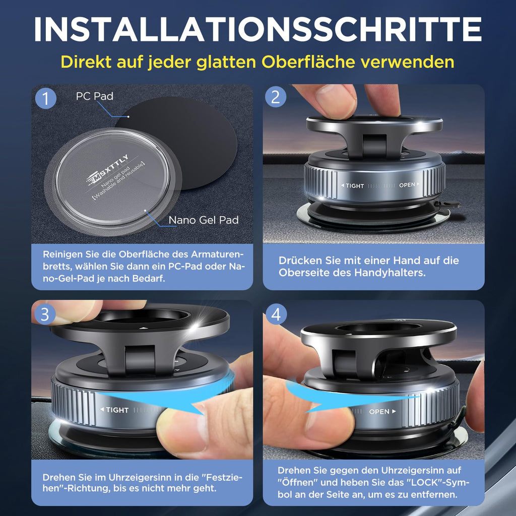 MSXTTLY Vakuum Magnetischer Handyhalterung Auto für Magsafe Autohalterung, 2026 Upgraded Vmag-S1 Handyhalterung Auto Magnet für Alle Handys, 360° Drehbar, Schwarz