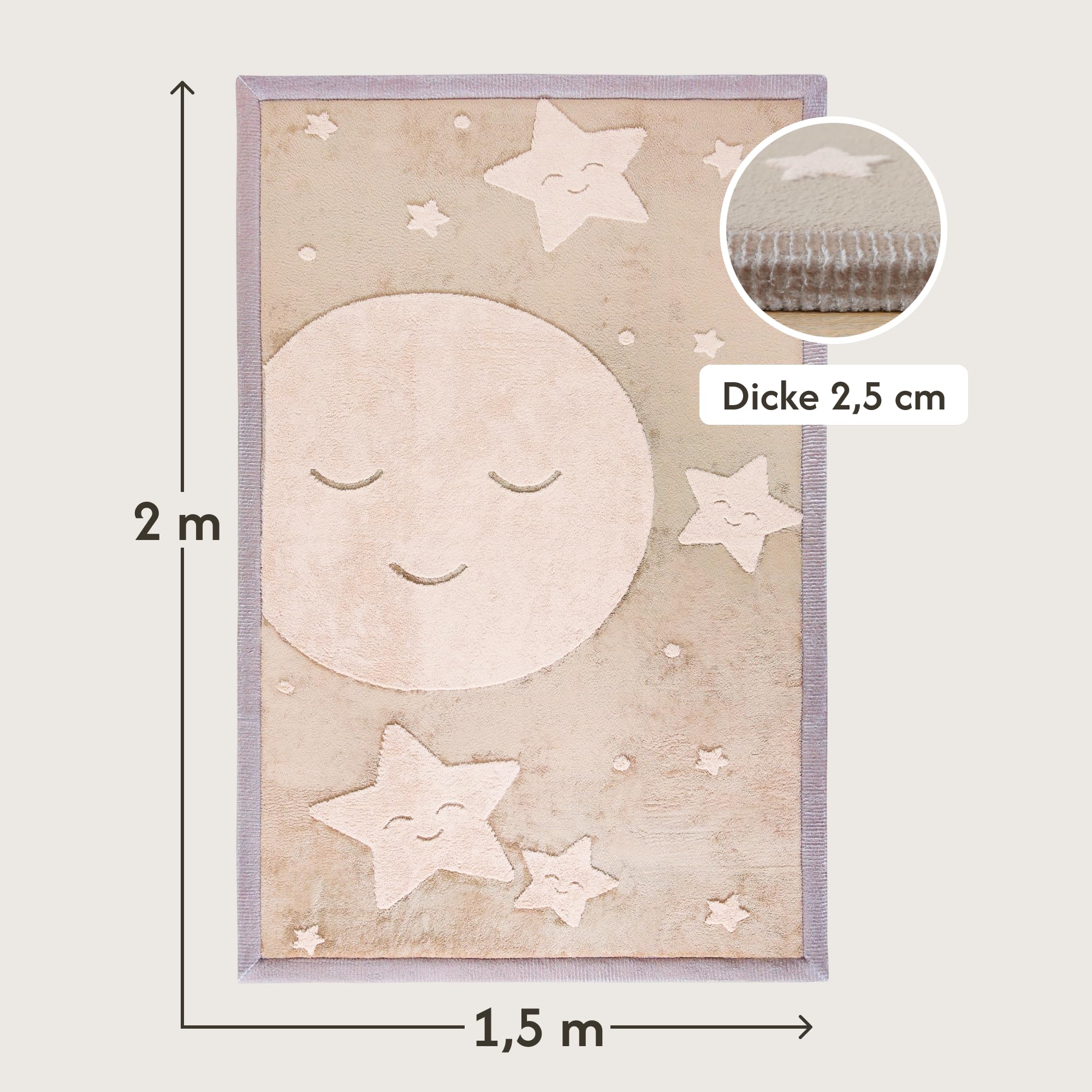 Wolkenweiche Spielmatte Baby 200x150x2,5cm, mond&Sterne – Teppich für Kinderzimmer mit hochwertigem Memory-Schaum – Krabbelmatte Baby mit Rutschfester Unterseite, Tatami Matte