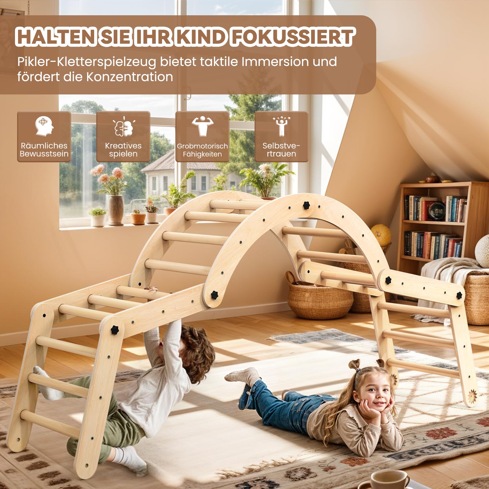 7-in-1 Montessori Klettergerüst Indoor Set: Verformbares Kletterdreieck mit Rutsche, Kletterbogen und Kreidetafel, Ideal für Baby- und Kleinkinder 1-6 Jahre, Fördert Spiel, Bewegung und Kreativität