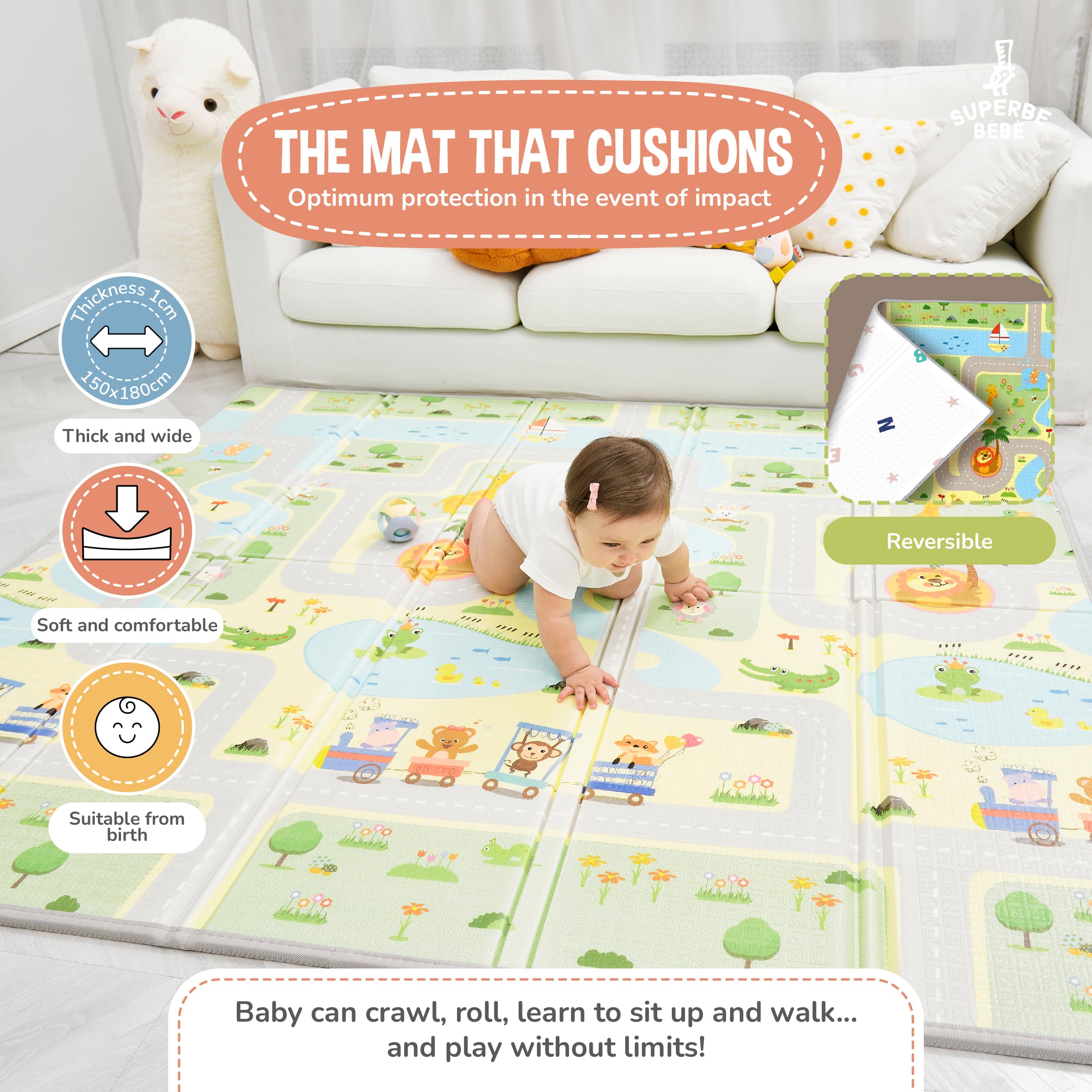 Krabbelmatte Baby Faltbar Spielmatte Kinder Spieldecke 150x180x1cm Krabbeldecke Für Baby - Babymatte Kindermatte - Schaumstoffmatte Kinderteppich- Spielteppich - Bodenmatte Kinder - Babygeschenk