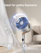 Dreo Smart Standventilator mit RGB Light, 120° +120° Oszillierender Ventilator mit Fernbedienung, 20dB Leiser Bodenventilator für Schlafzimmer, 8H Timer, Silber