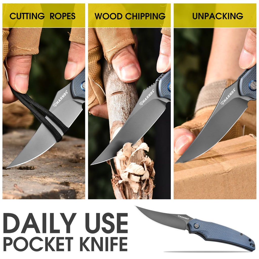 Harnds Taschenmesser Klappmesser Front Flipper mit D2 Stahlklinge und G10 Griff, Premium EDC Messer mit Taschenclip für Outdoor Angeln Überleben (Grau-Grau Titan)