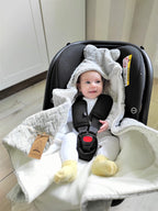 DANKA® Einschlagdecke für Babyschale, Kinderwagen, Kindersitze und Maxi Cosi - Baby Decke für Neugeborene, 80x80cm, mit Kapuze und Klettverschluss für Winter und Sommer, ganzjährig - Grau
