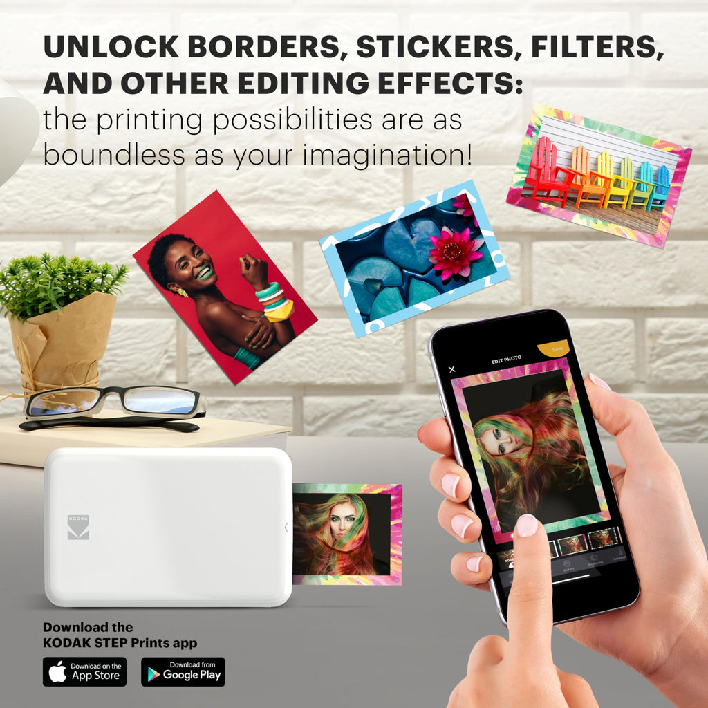 KODAK Step Sofort-Smartphone-Fotodrucker - Tragbarer Mini-Farb-Mobilfotodrucker - Zink 2x3” Klebefotos - Bluetooth-kompatibel mit iOS- & Android-Geräten - Spaßige Bearbeitungs-App - Weiß