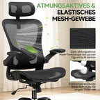 GTPLAYER Bürostuhl Ergonomisch, Schreibtischstuhl mit Verstellbarer Kopfstütze, Armlehnen, Lendenwirbelstütze, Büro Stuhl & Gaming Stuhl Wippfunktion, Chefsessel aus Mesh, 150kg(Schwarz)