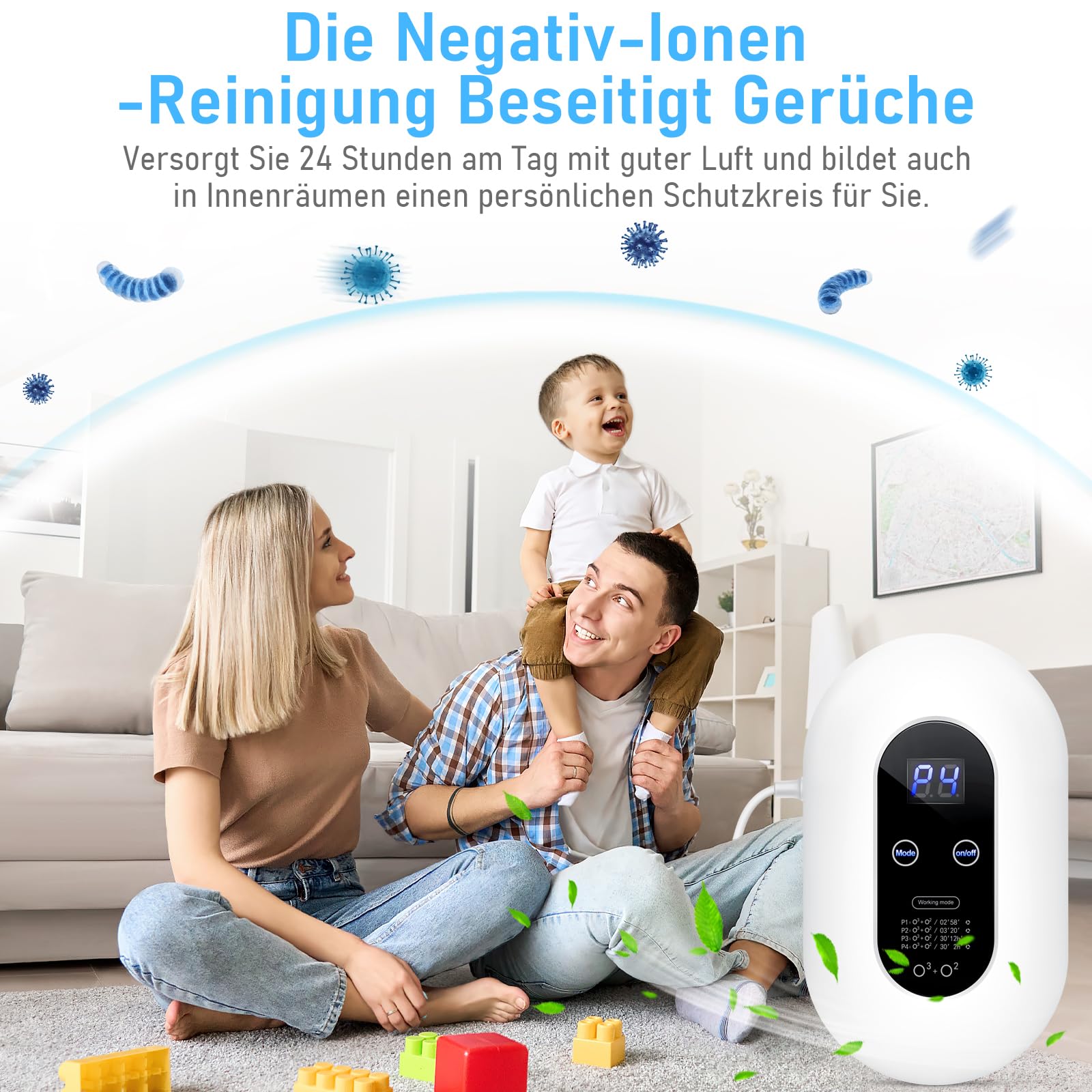 Ozongenerator, Luftreiniger Ozongenerator Geruchskiller, Air Purifier, Luftreiniger Allergiker, Air Ozonizer Generator, Ozongerät für Badezimmer, Küche, Rauch, Autos, Haustiere, Formaldehyd und Geruch