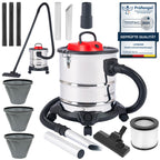 LEHMANN Haddo Industriestaubsauger 2000W | Aschesauger für Kamin mit Doppelfilteranlage | Kaminsauger Ascheschlucker | Nass Trockensauger mit 20 Liter Edelstahltank, Silber