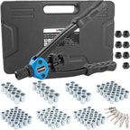 TECPO Nietmutternzange Set, 110-teilig Profi Satz Nietmuttern mit Gewinde, Nietzange, Universalschlüssel, Zugdorne und Mundstücke aus Stahl M3, M4, M5, M6, M8, M10, M12