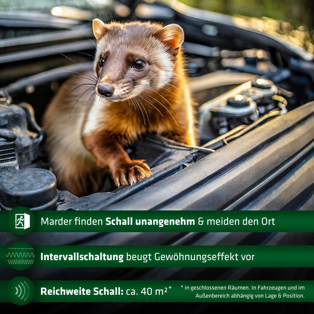 Gardigo® Marderschreck Marder-Frei Mobil - 2er Set | Marderschreck Auto | Ultraschall Marderabwehr | Marderschreck Auto Batteriebetrieben | Marderschutz für KFZ, Motorraum, Dachboden, Haus, Garten