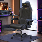 SONGMICS Gaming-Stuhl, Bürostuhl, Schreibtischstuhl, ergonomischer Gaming-Sessel, Sitzkissen mit Federn, Fußstütze, Armlehnen mit Synchronmechanik, tintenschwarz OBG079B01