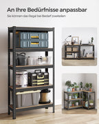SONGMICS Schwerlastregal, Kellerregal, Lagerregal, 30 x 75 x 150 cm, Regal mit Stahlgestell, bis 650 kg belastbar, 5 verstellbare Ablagen, schwarz GLR030B21