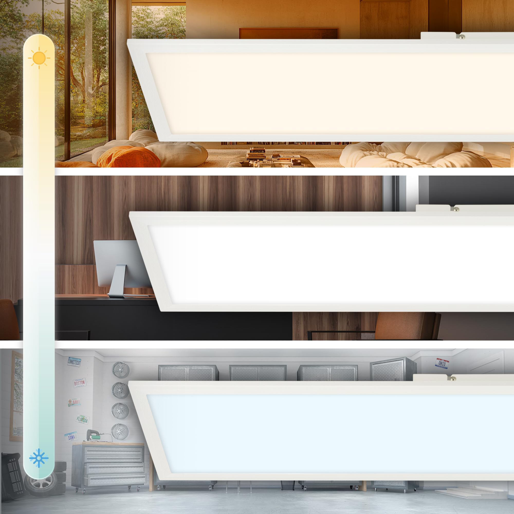 BRILONER - LED Deckenleuchte Effizienzklasse A, ca. 50.000h Licht, 12,6W, 2860lm, Fernbedienung, dimmbar, warmweiß bis kaltweiß, LED Lampe, LED Panel, Wohnzimmerlampe, Deckenlampe, 100x25x6 cm, Weiß