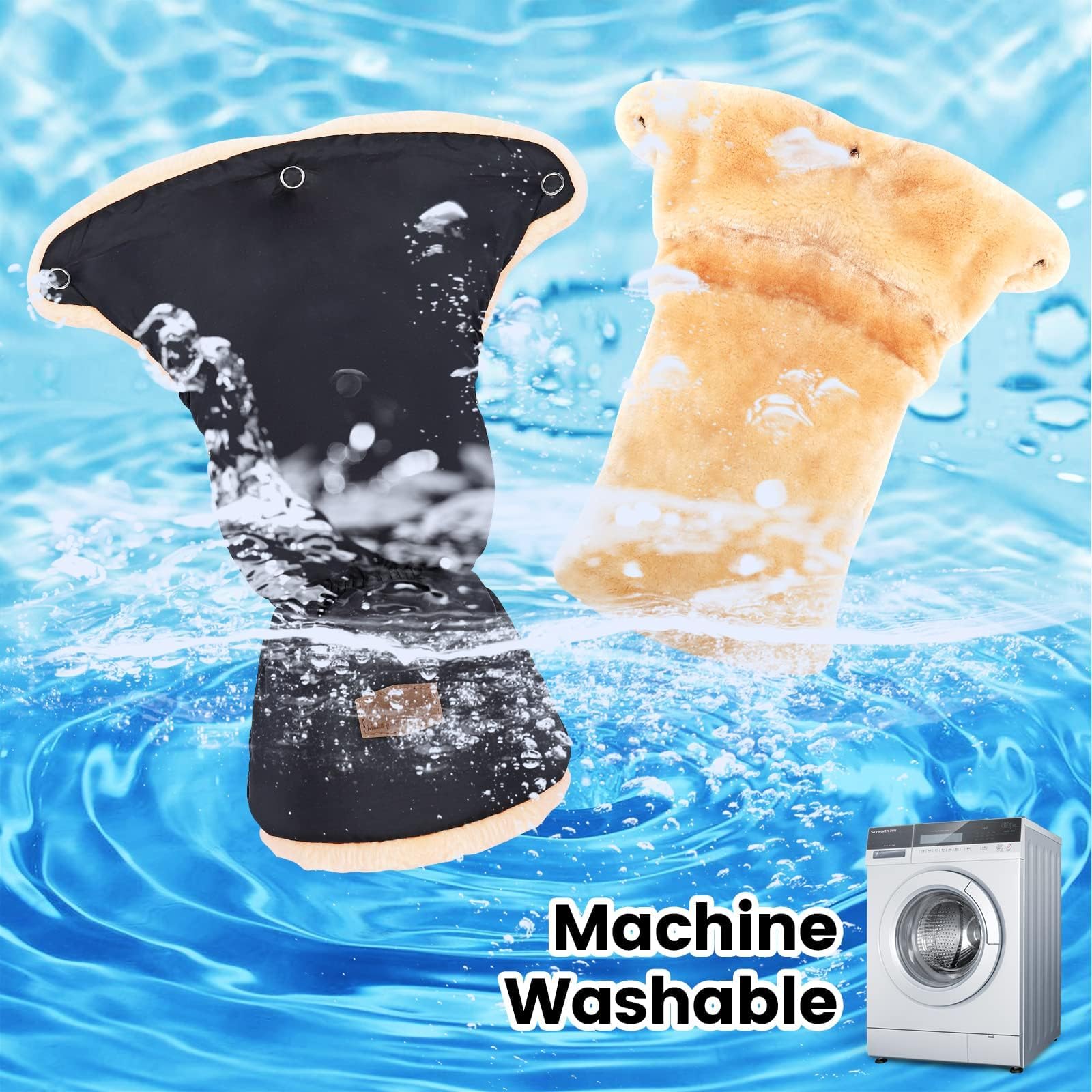 Orzbow Handwärmer Kinderwagen, Wasserdicht Künstliche Lammfell Handschuhe Kinderwagen mit Tasche, Winddicht Handmuff für Buggy, Winter Geschenk für Neue Eltern (Schwarz)