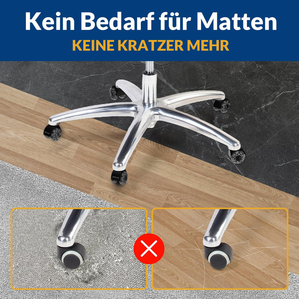 COSYLAND Bürostuhl Rollen 11mm x 22 mm - 5er Set Rollen für Bürostühle - Super Leise und Weiche für Hartböden, Parkett, Teppich, Laminat, Keine Bodenschutzmatte Nötig, Grau Doppelräder