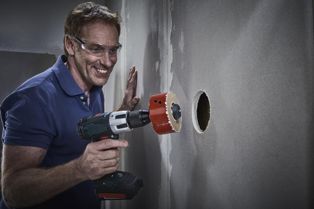 wolfcraft Aufbohrhilfe-Set für Lochsägen I 5953000 I Vorhandene Lochbohrungen erweitern I größere Spots in die Decke einbauen I Einbauhilfe für Halogenstrahler - Zentrierhilfe
