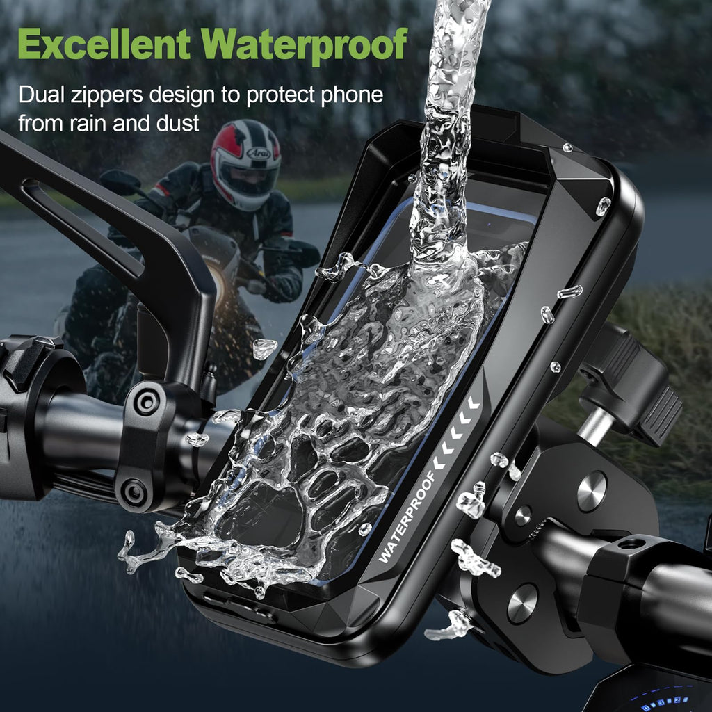 BTNEEU Handyhalterung Motorrad Wasserdicht Universal Anti-Shake Telefonhalterung mit Touchscreen Sonnenblende 360° Drehbar Halterung Motorrad Metall für Smartphone bis zu 7,0" (Schwarz C)