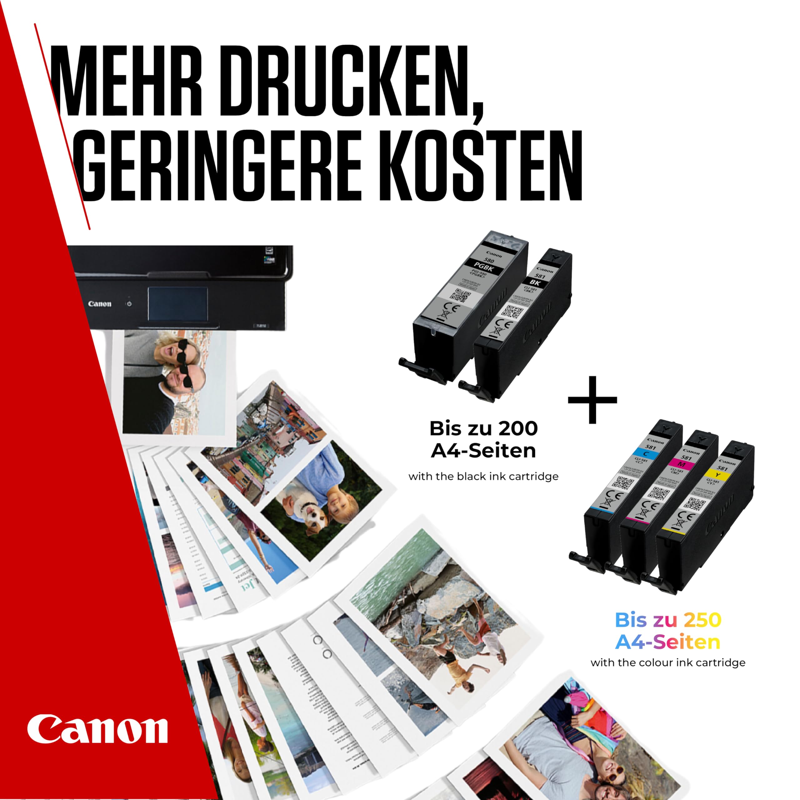 Canon Tinten-Multipack - PGI-580/CLI-581 Original Drucker Tintenpatronen 5er-Pack (1 x Schwarz, 1 x Cyan, 1 x Magenta, 1 x Gelb & 1 x Schwarz druckerpatronen)