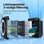 COWAY Luftreiniger Allergiker, Energiesparender ECO-Modus, Entfernt 99,999% der schädlichen Partikel bis zu 0,01 µm, für Allergie (ECARF Siegel) Staub Pollen, CADR 421m³/h, ap-1512hh MIGHTY (Schwarz)