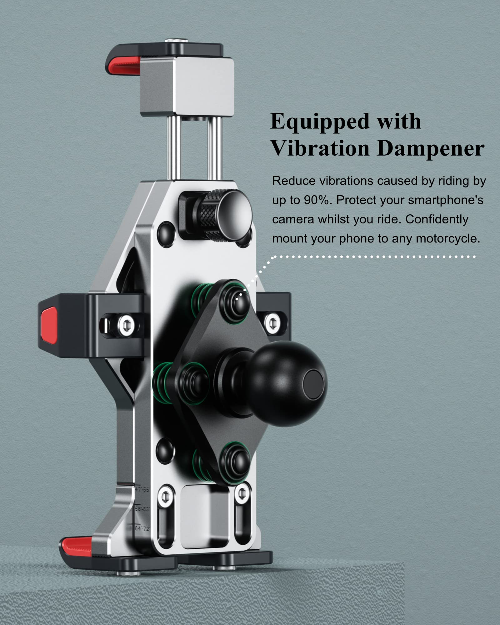 BRCOVAN Aluminiumlegierung Motorrad Handyhalterung mit Vibrationsdämpfer, Verstellbar Handy Motorradhalterung, Diebstahlsichere Lenker Handyhalter für Fahrrad, Roller, ATV, für 4,7-7,2 Zoll Smartphone