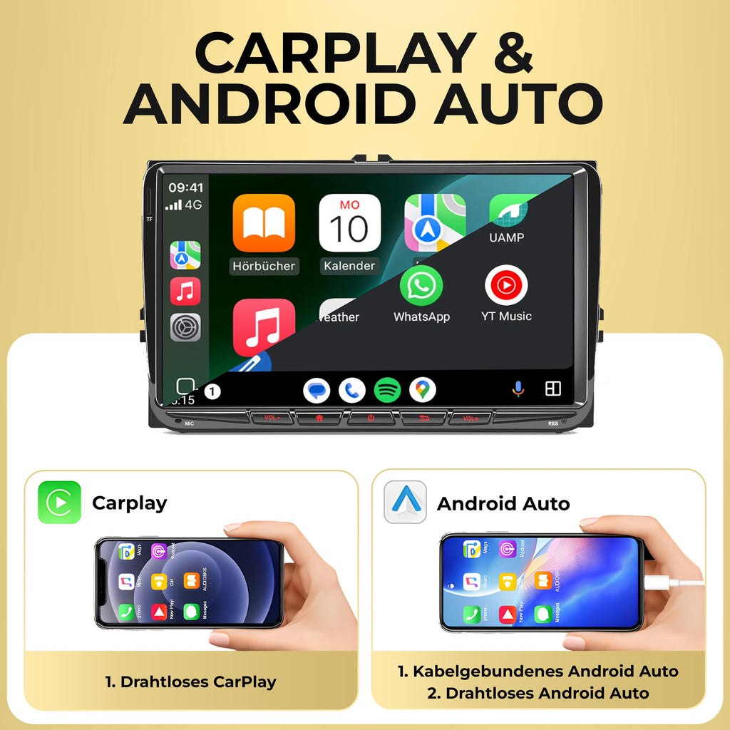 M.I.C. AV9-L2 Android 14 Autoradio mit navi: MediaTek MT6765V 4G+64G;9" QLED Display;4G SIM,Carplay,Android Auto,DAB+,Bluetooth 5,WiFi,GPS: Ersatz für VW Golf T5 Touran Passat RNS RCD,Skoda,SEAT