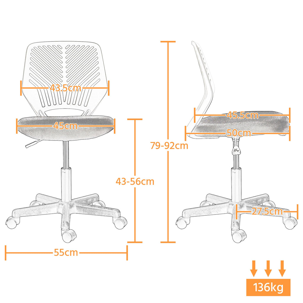 Yaheetech ergonomisch Schreibtischstuhl Bürostuhl ohne Armlehnen Drehstuhl mit Rücklehne Arbeitsstuhl höhenverstellbar 136 kg belastbar 50 x 55 x 79-92 cm Türkis