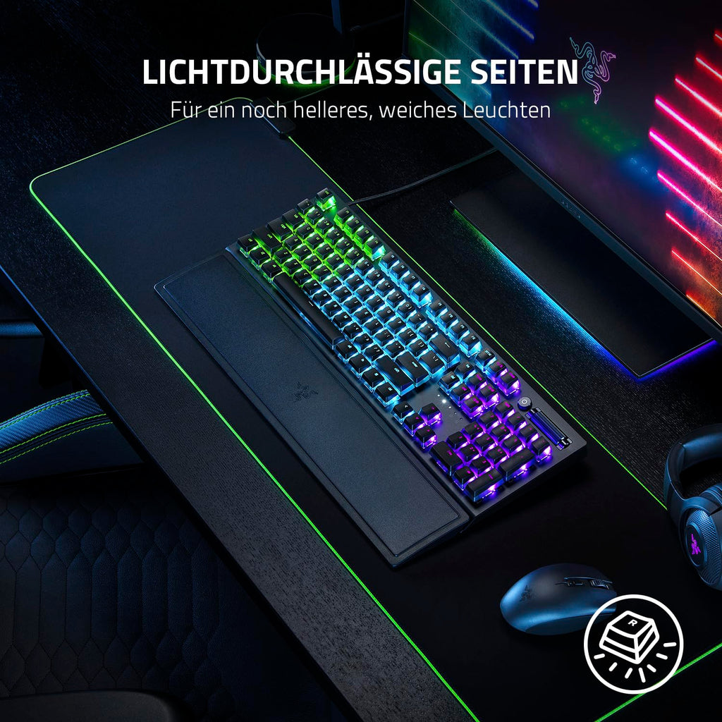 Razer Phantom Tastenkappen-Set - Hintergrundbeleuchtungskompatibel Tasten für Razer Tastaturen (für Switches mit kreuzförmiger Achse, ABS-Material, 128 Keycaps) QWERTZ DE-Tasten | Schwarz