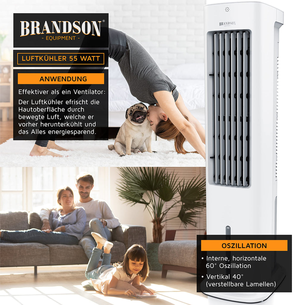 Brandson - Luftkühler mit Wasserkühlung - 5-in-1 - Verdunstungskühler, Luftbefeuchter, Ventilator & Luftreiniger, mobile Klimaanlage ohne Abluftschlauch - Preisträger 2025 - leise - 5L Wassertank