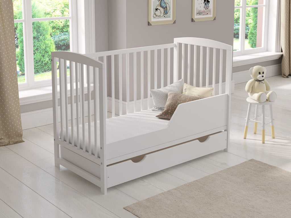 Love For Sleep Babybett Beistellbett 120x60cm mit Schaumstoffmatratze Weiß Jacob Kinderbett Baby Bett Holz - Kinderbett Babybett, Mitwachsend Gitterbett Baby Bed