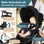KESSER® Loops 4 in 1 Kinderwagen Kombikinderwagen Komplett-Set inkl. Babywanne & Buggy Sportsitz & Auto-Babyschale Voll-Gummireifen Wickeltasche Regenschutz Kindertisch ECE R129, Schwarz/Schwarz