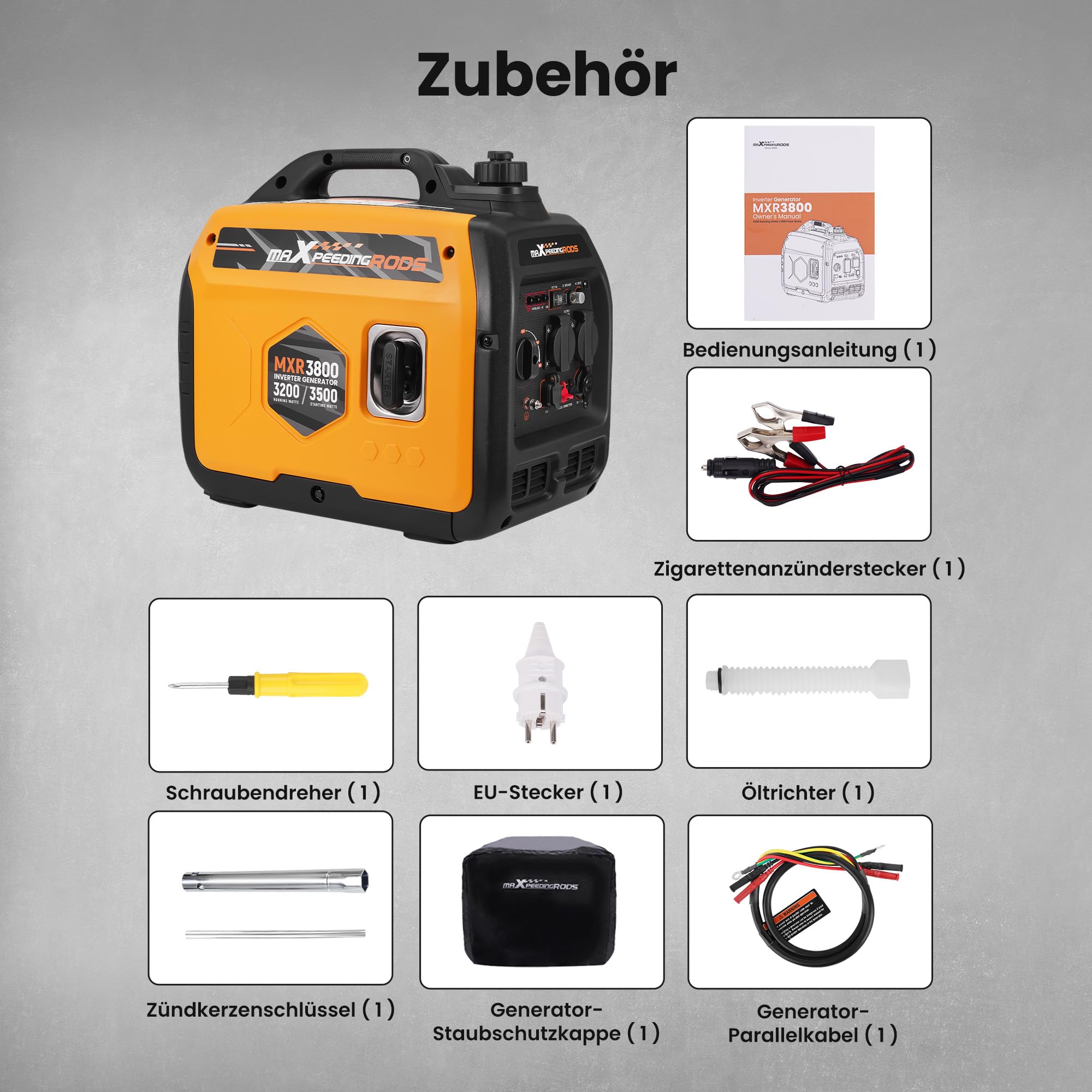 maXpeedingrods Inverter Stromerzeuger 3500W Superleise, Leicht und Mobil Benzin Notstromaggregat Stromgenerator, ECO-Modus mit 2x 230V / 2x USB / 1x 12V DC Steckdosen für RV Camping Festivals, Reise