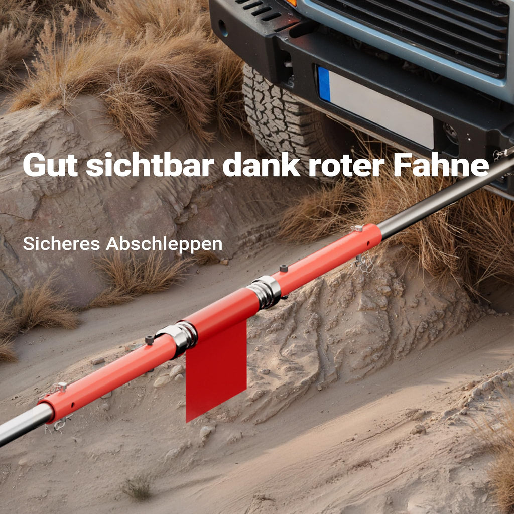 Wiltec Abschleppstange 3 teilig 2 m bis 3 t, Abschlepphilfe Schleppstange aus Stahl mit Warnfarbe, Fähnchen, Dämpfer und Tasche