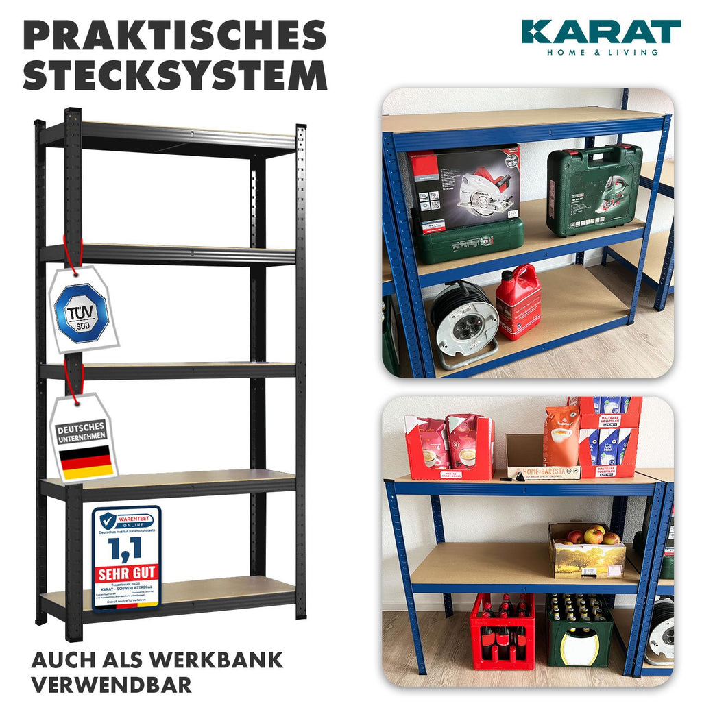 KARAT Schwerlastregal, 2er Set - Steckregal, Kellerregal, Lagerregal - 5 verstellbare Böden (Schwarz, 50 x 100 x 200 cm)