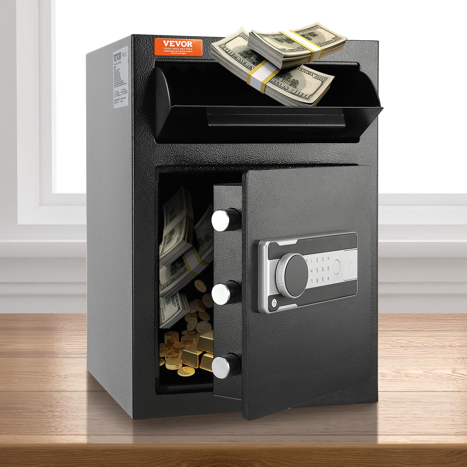 VEVOR 2,5 L Einwurftresor, Deposittresor mit Drop-Slot, elektronischem Codeschloss und 2 Notfallschlüsseln, 355 x 355 x 515 mm, Business Drop Slot Safe für Bargeld, zu Hause, Hotel, Büro