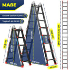MASKO Aluminium 6in1 Mehrzweckleiter – 20 Sprossen | - 520 cm | 150 Kg, ausziehbar, rutschfest, Multifunktional, Gelenkleiter, Anlegeleiter, Klappleiter, beidseitige Steh- und Treppenleiter | Schwarz